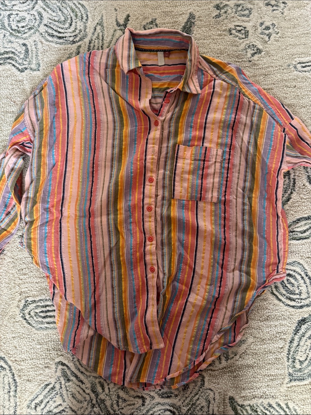 Pilcro Multicolor Striped Button-Down Shirt with Pink Accents